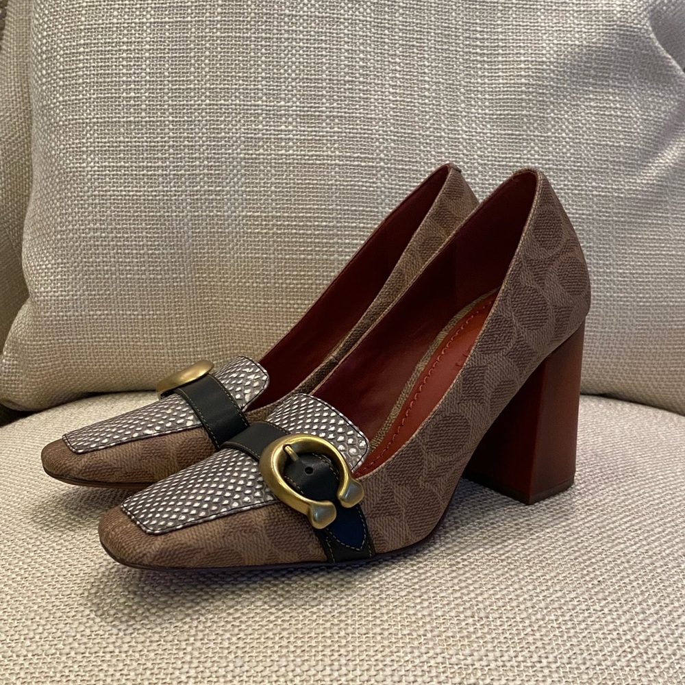 Coach Womens Jade Loafer w Block Heal / Mixed Media / Tan Natural Black / 7 /NWB